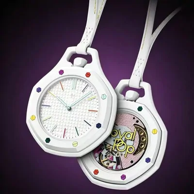 Royal Pop White Pocket Watch with Colorful Accents